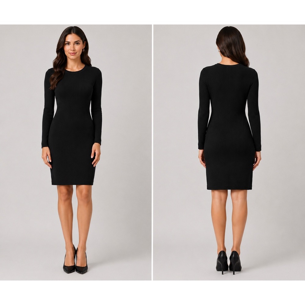 Marc by Marc Jacobs‎ Black Ribbed Long Sleeve Sweater Dress M4004574 Womens